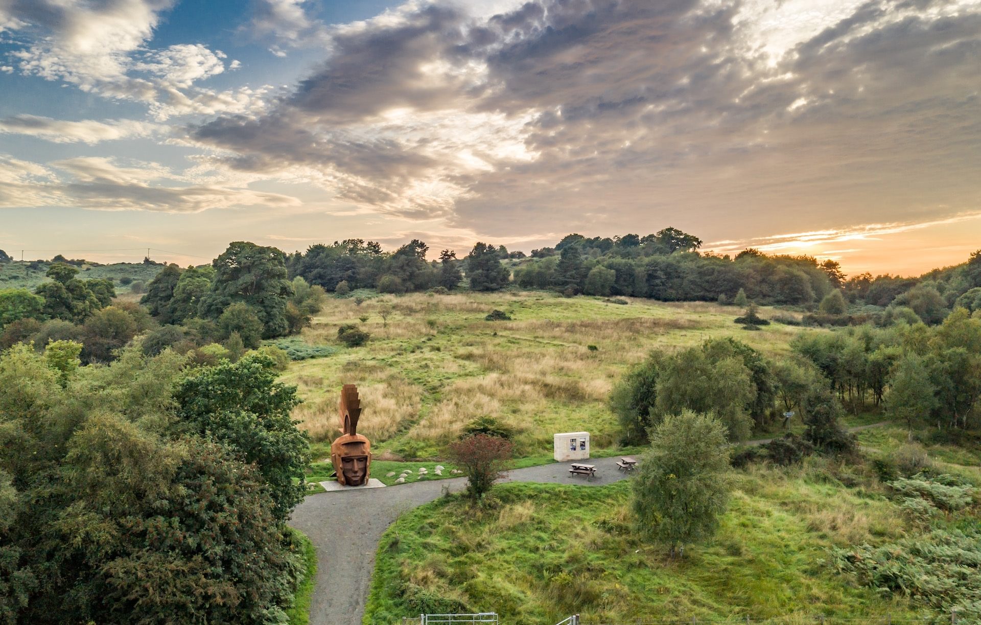 © Rediscovering the Antonine Wall Project
Croy hill from above, with the Silvanus sculpture at Nethercroy in front. A wooded hill and grassland with the sky beyond. © Rediscovering the Antonine Wall Project
Croy hill from above, with the Silvanus sculpture at Nethercroy in front. A wooded hill and grassland with the sky beyond.