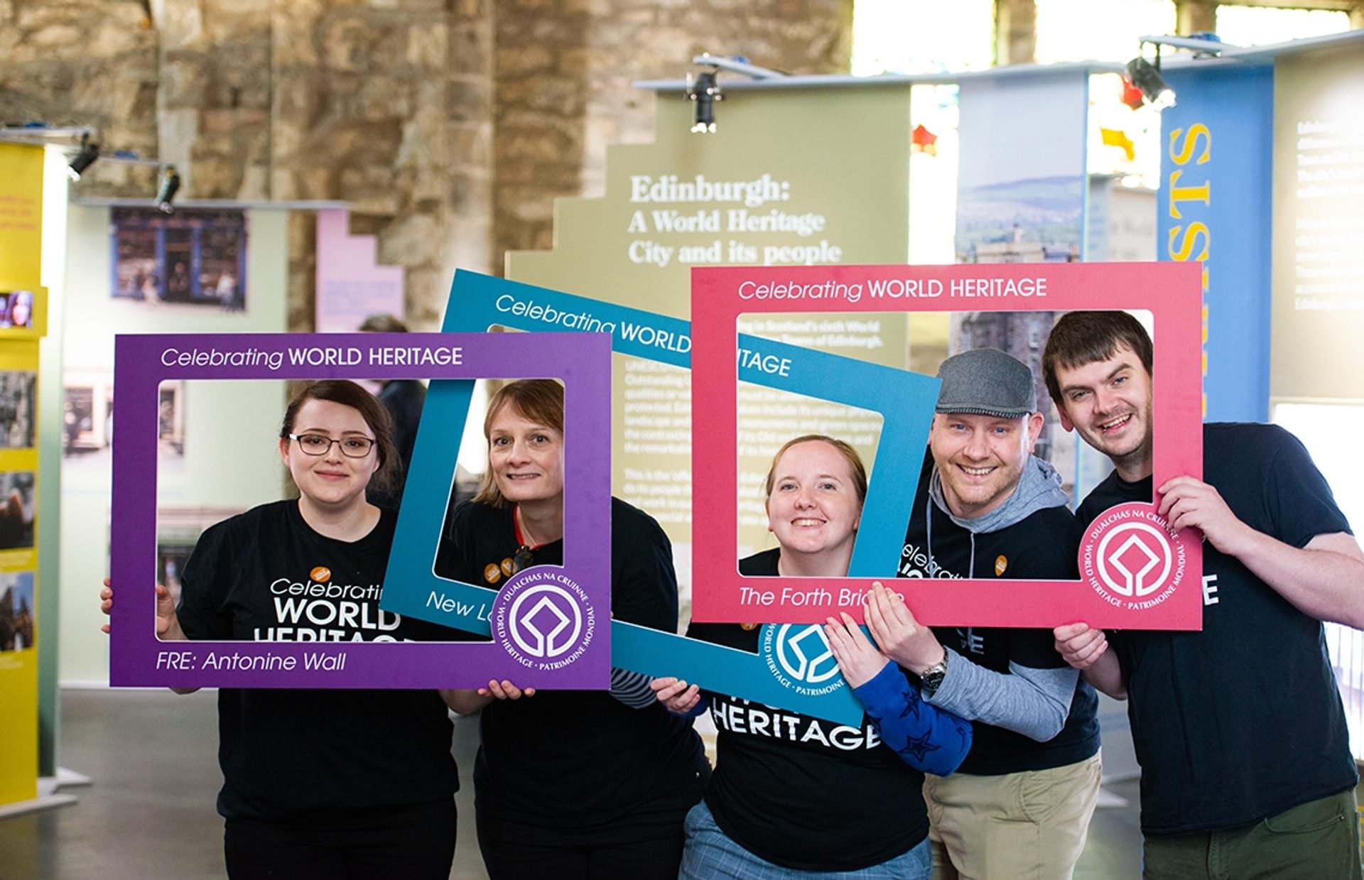 © Historic Environment Scotland
World Heritage Day event 2019. five people stand holding three brightly coloured Celebrating World Heritage selfie frames. © Historic Environment Scotland
World Heritage Day event 2019. five people stand holding three brightly coloured Celebrating World Heritage selfie frames.