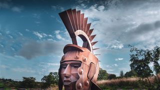 © Rediscovering the Antonine Wall Project
Picture of a sculpture of a Roman head made of steel and called Silvanus. The sculpture is located on Croy Hill © Rediscovering the Antonine Wall Project
Picture of a sculpture of a Roman head made of steel and called Silvanus. The sculpture is located on Croy Hill